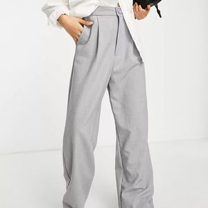 ASOS Stradivarius Petite wide leg relaxed dad pants in gray